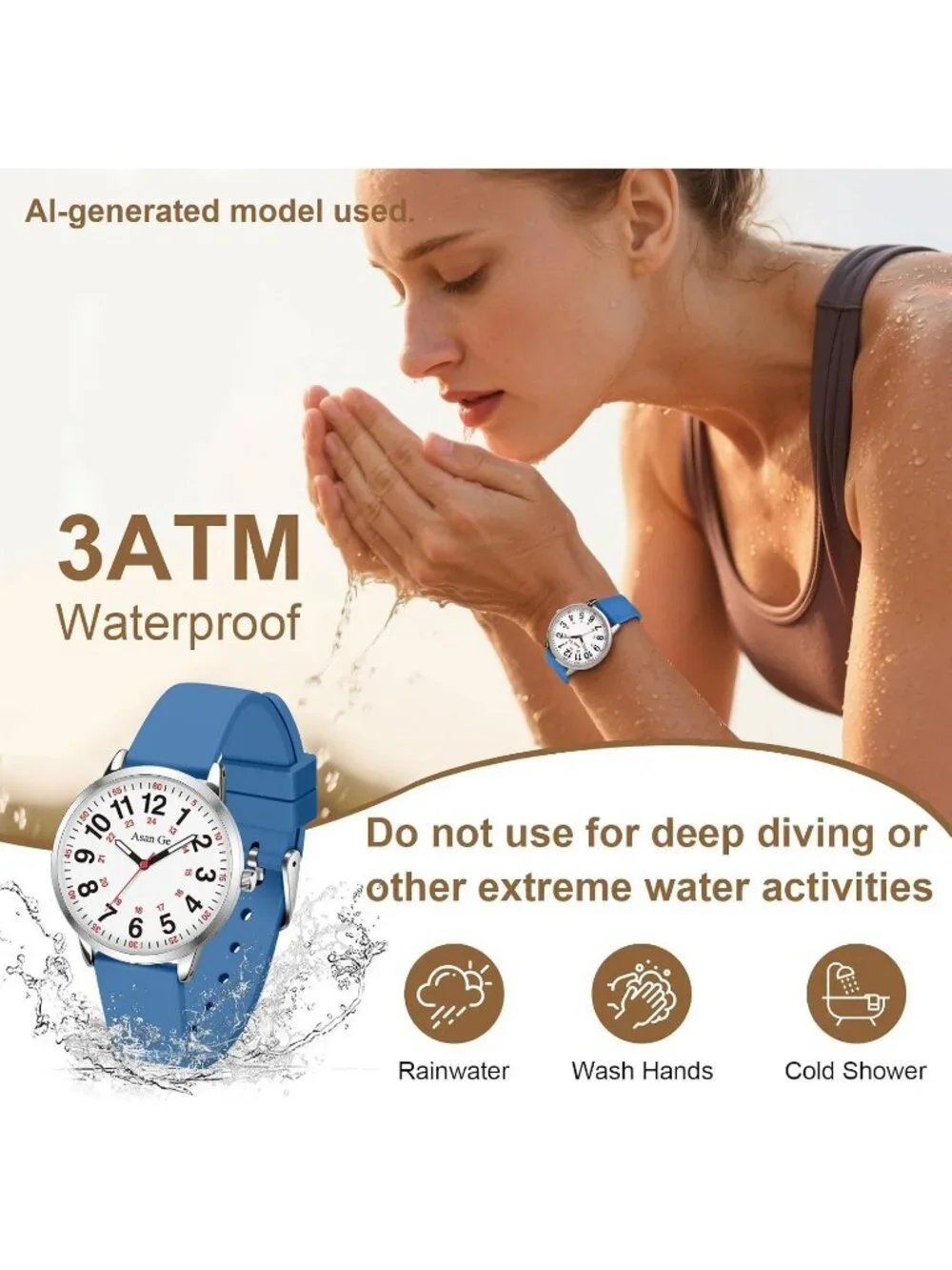 Women's Navy Silicone Strap Minimalist Waterproof Analog Fashion Wrist Watch_5